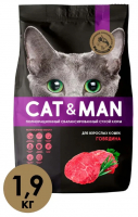 Корм CAT&MAN Для взрослых кошек с говядиной 1,9кг